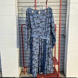 Lindy Bop Plus size 22 Blue Winter Long Sleeved Cutout Dress